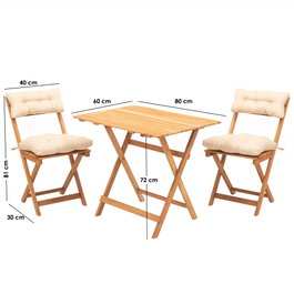 Hanah Home Conjunto de mesa y sillas de jardín My003A de 3 piezas en madera de haya
